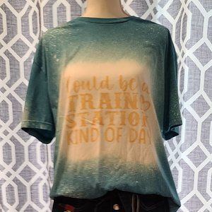 Women's distressed tee. Teal Color